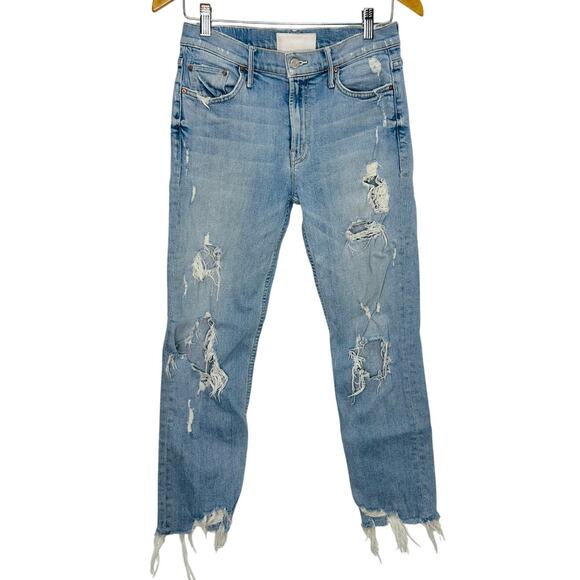 MOTHER The Sinner Distressed Cropped Jeans Thanks for Nothin Light Wash size 27 - Picture 2 of 11